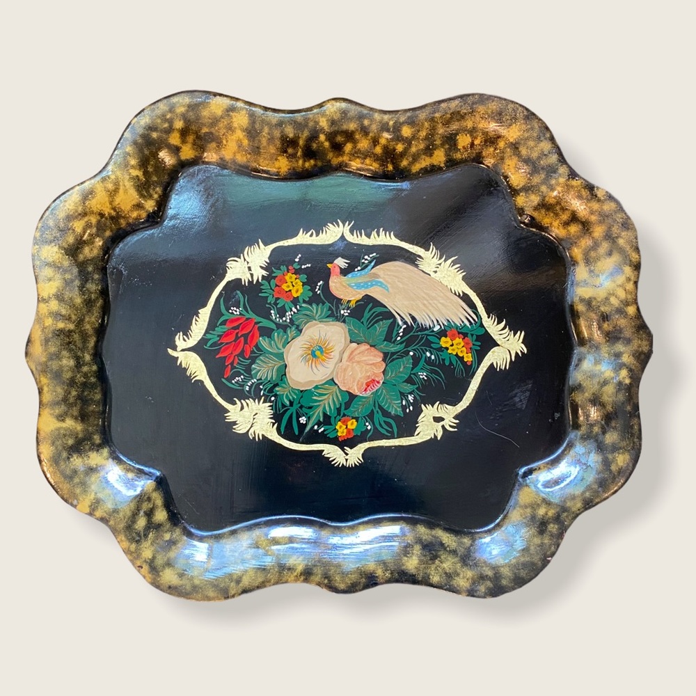 Vintage Scalloped Hand Painted Tole Tray